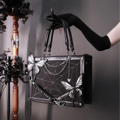Gothic Style Lolita Girl Itabags Shoulder Bags Demon Labyrinth Butterfly Chain Transparent Window Halloween HandBags Tote