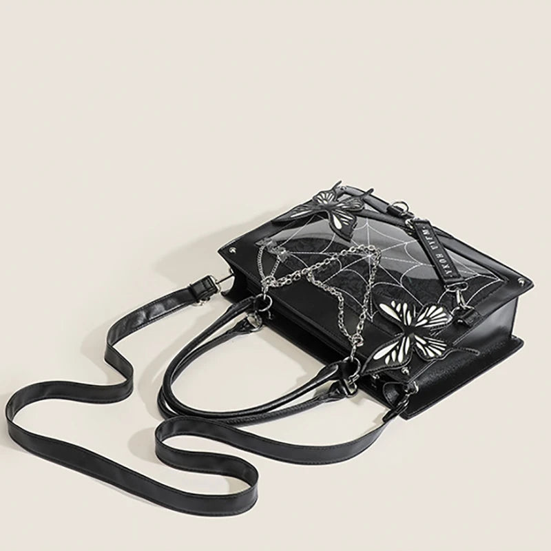 Gothic Style Lolita Girl Itabags Shoulder Bags Demon Labyrinth Butterfly Chain Transparent Window Halloween HandBags Tote