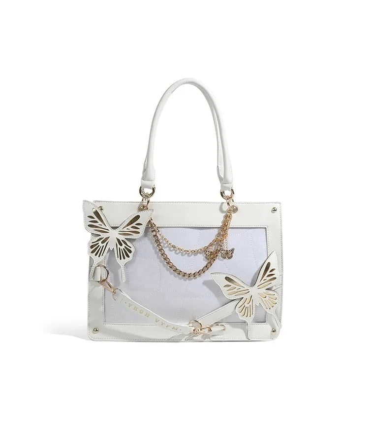 Gothic Style Lolita Girl Itabags Shoulder Bags Demon Labyrinth Butterfly Chain Transparent Window Halloween HandBags Tote