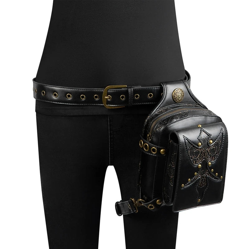 Gothic Waist Bag Fanny Pack Leather Steampunk Leg Bag Crossbody Shoulder Bags
