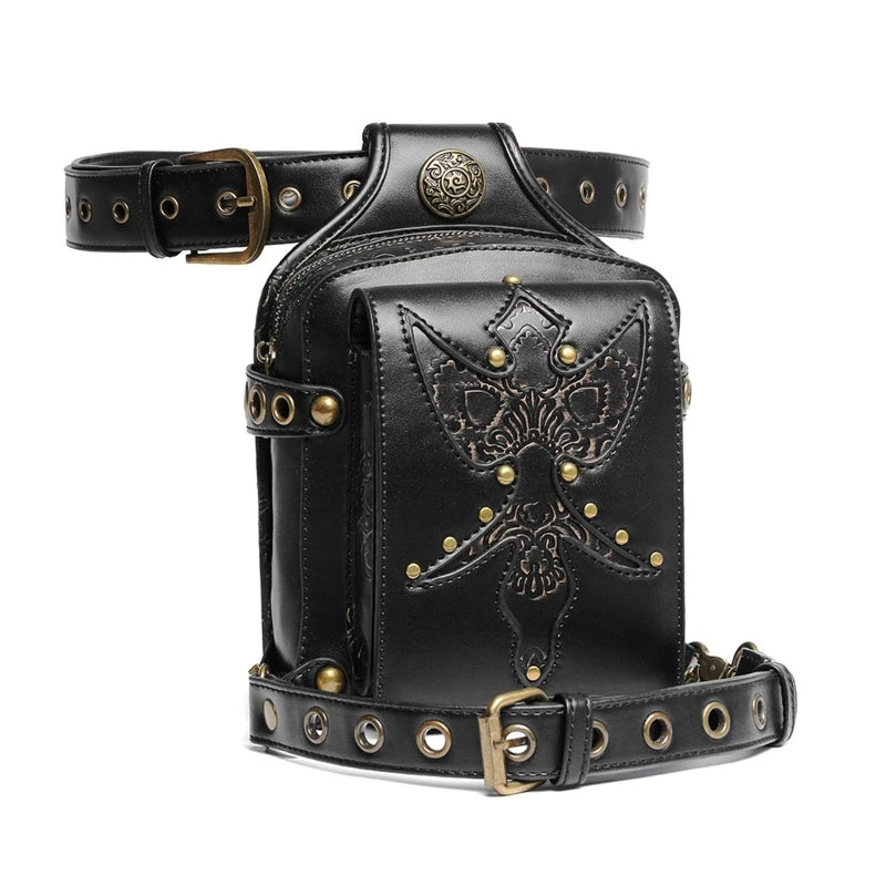 Gothic Waist Bag Fanny Pack Leather Steampunk Leg Bag Crossbody Shoulder Bags