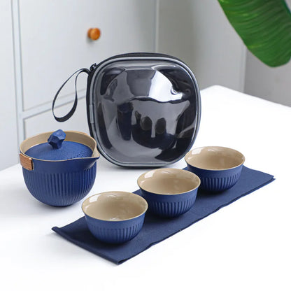 Gradient Travel Teaware Sets Portable Outdoor Camping Ceramic Kung Fu Tea Making Tools Car Teapot Teacup Holiday Gift