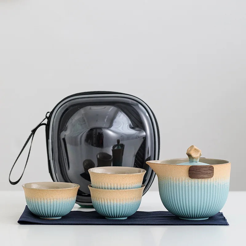 Gradient Travel Teaware Sets Portable Outdoor Camping Ceramic Kung Fu Tea Making Tools Car Teapot Teacup Holiday Gift