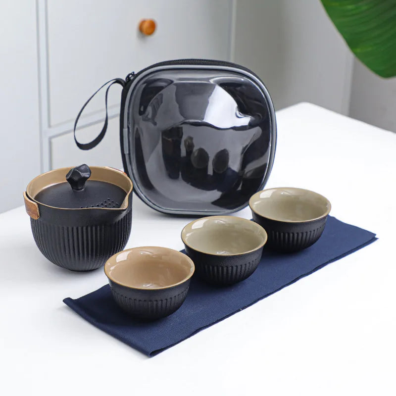 Gradient Travel Teaware Sets Portable Outdoor Camping Ceramic Kung Fu Tea Making Tools Car Teapot Teacup Holiday Gift
