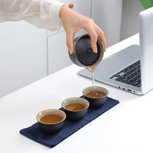 Gradient Travel Teaware Sets Portable Outdoor Camping Ceramic Kung Fu Tea Making Tools Car Teapot Teacup Holiday Gift