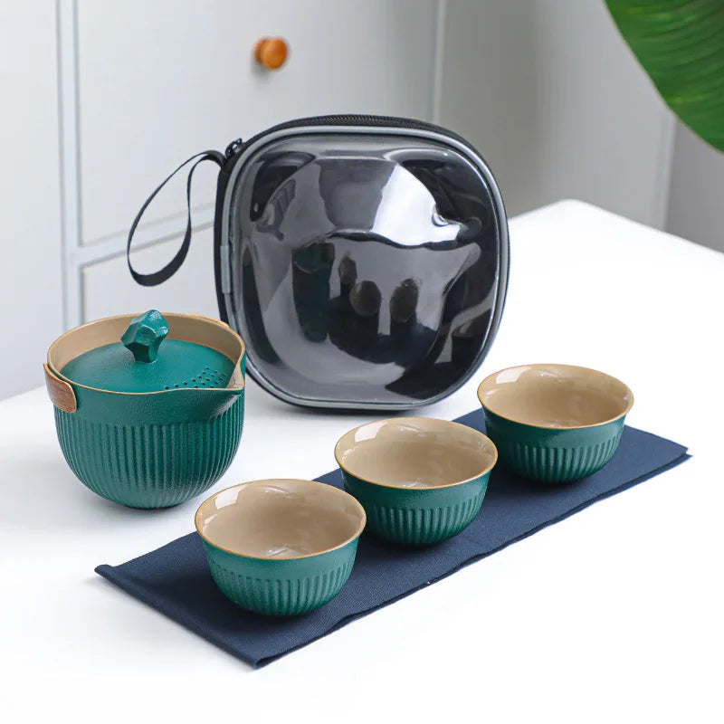 Gradient Travel Teaware Sets Portable Outdoor Camping Ceramic Kung Fu Tea Making Tools Car Teapot Teacup Holiday Gift
