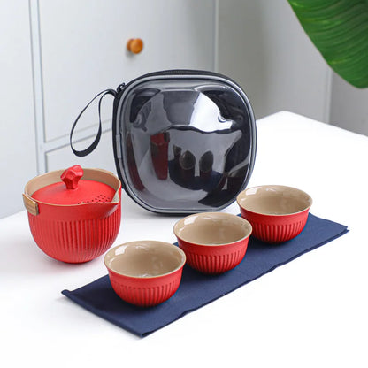 Gradient Travel Teaware Sets Portable Outdoor Camping Ceramic Kung Fu Tea Making Tools Car Teapot Teacup Holiday Gift