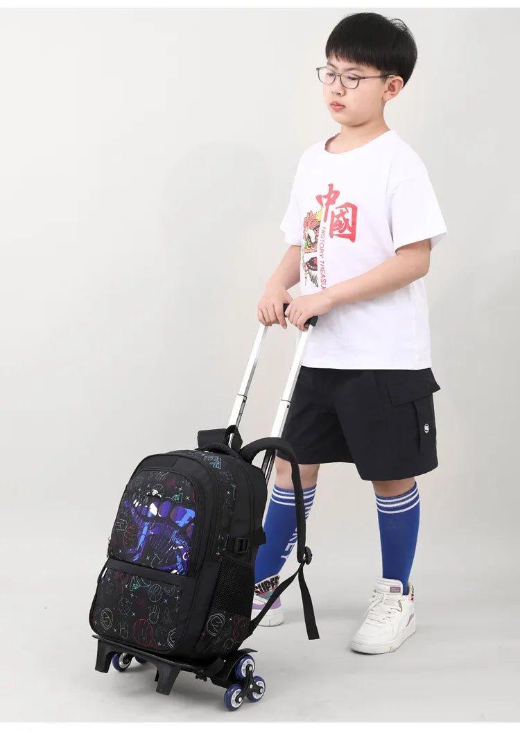 Graffiti Trolley Children School Bags Mochila Kid Backpacks With Wheel Trolley Luggage For Girls Boys backpack Backbag Schoolbag