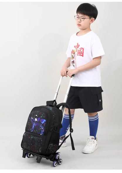 Graffiti Trolley Children School Bags Mochila Kid Backpacks With Wheel Trolley Luggage For Girls Boys backpack Backbag Schoolbag