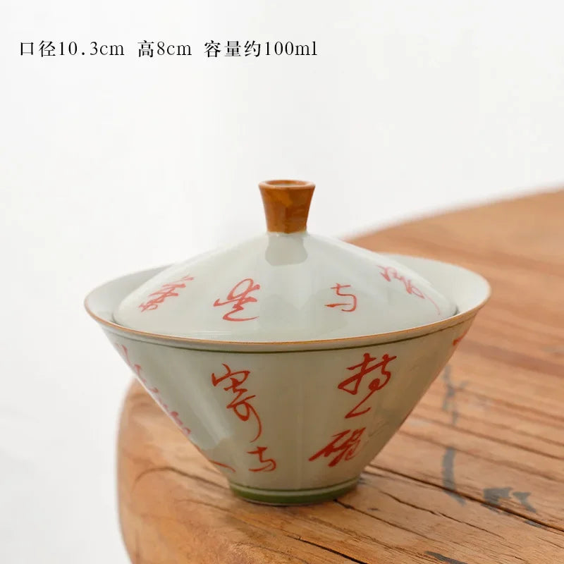 Grass Gray Hand-painted Bamboo Hat and Bowl Liangcai Simple Household Tea Maker Ceramic Kung Fu Set Lid Infuser Accessories Bar