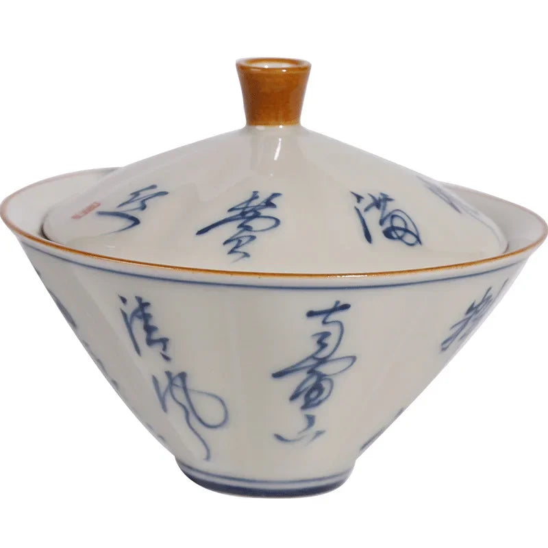 Grass Gray Hand-painted Bamboo Hat and Bowl Liangcai Simple Household Tea Maker Ceramic Kung Fu Set Lid Infuser Accessories Bar