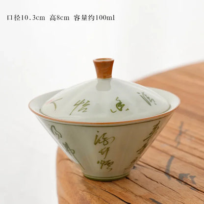 Grass Gray Hand-painted Bamboo Hat and Bowl Liangcai Simple Household Tea Maker Ceramic Kung Fu Set Lid Infuser Accessories Bar