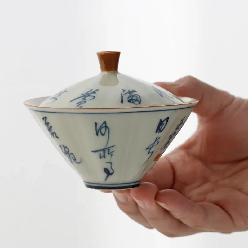 Grass Gray Hand-painted Bamboo Hat and Bowl Liangcai Simple Household Tea Maker Ceramic Kung Fu Set Lid Infuser Accessories Bar