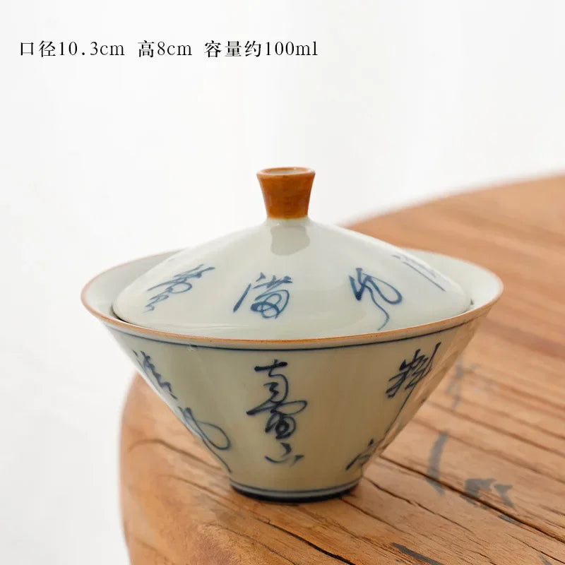 Grass Gray Hand-painted Bamboo Hat and Bowl Liangcai Simple Household Tea Maker Ceramic Kung Fu Set Lid Infuser Accessories Bar