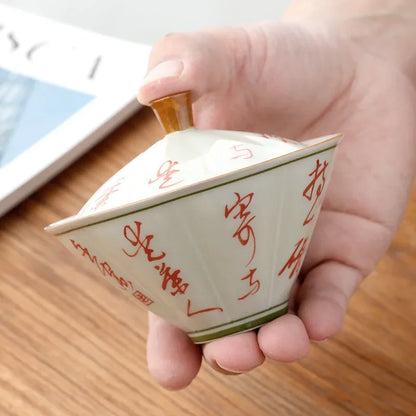 Grass Gray Hand-painted Bamboo Hat and Bowl Liangcai Simple Household Tea Maker Ceramic Kung Fu Set Lid Infuser Accessories Bar