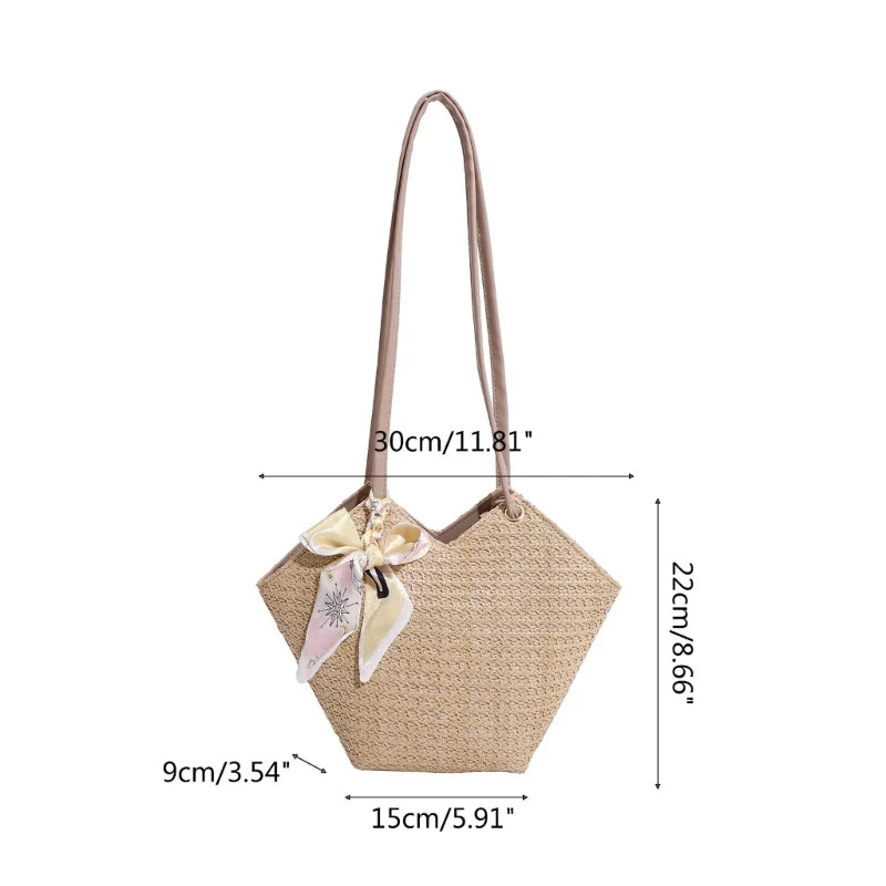 Grass Woven Shoulder Bag with Handle Zipper Multifunction Storage Bag for Cosmetic Lipstick Eyebrow Pen Organizer
