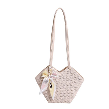 Grass Woven Shoulder Bag with Handle Zipper Multifunction Storage Bag for Cosmetic Lipstick Eyebrow Pen Organizer