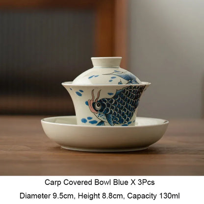 Grass and Wood Gray Arowana Sancai Gaiwan, Tea Cup, Anti-Scald with Lid, Kung Fu Tea Set, Single High-End Household Ceramic Bowl