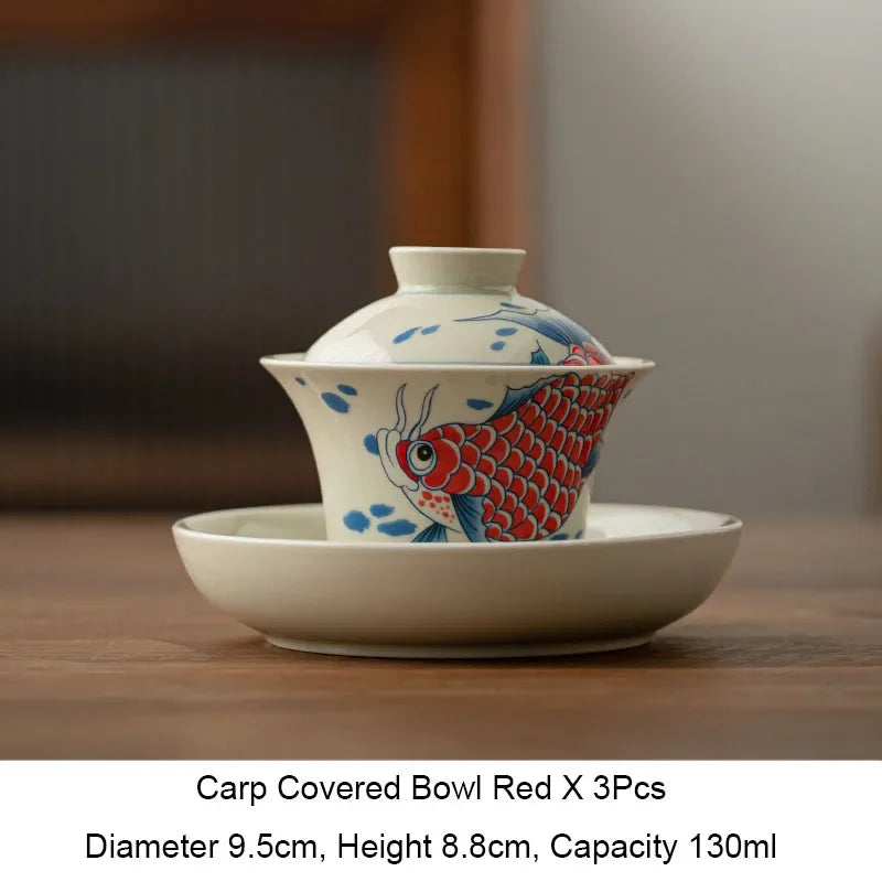 Grass and Wood Gray Arowana Sancai Gaiwan, Tea Cup, Anti-Scald with Lid, Kung Fu Tea Set, Single High-End Household Ceramic Bowl