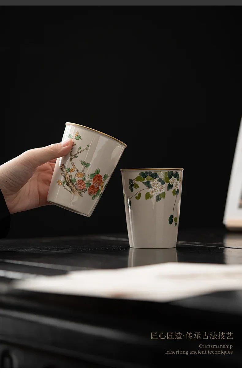 Grass and Wood Gray Glaze Tea Cup Large Master Cup Household Milk Coffee Cup Tea Brewing Water Creative Teacup Mug