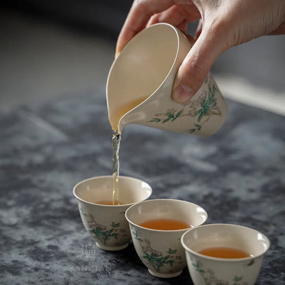 Grass and Wood Gray Glaze Three Cai Tea Cup Tea Bowl Tea Set Set Household Minimalist Kung Fu Ceramics Tureen Small Set