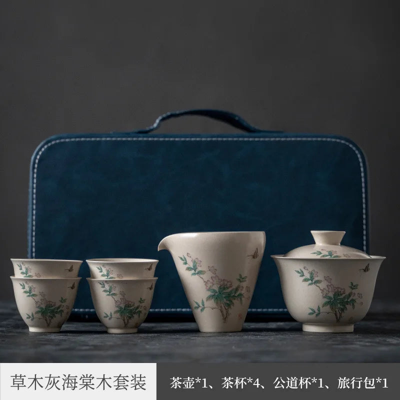 Grass and Wood Gray Glaze Three Cai Tea Cup Tea Bowl Tea Set Set Household Minimalist Kung Fu Ceramics Tureen Small Set
