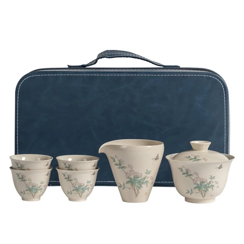 Grass and Wood Gray Glaze Three Cai Tea Cup Tea Bowl Tea Set Set Household Minimalist Kung Fu Ceramics Tureen Small Set