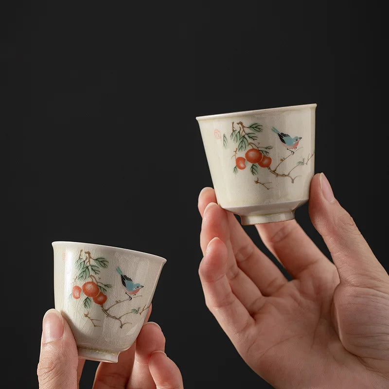 Grass and Wood Gray Gracked Glaze Small Teacup Single Ceramic Japanese Style Kung Fu Tea Master Cup Retro Tea Cup