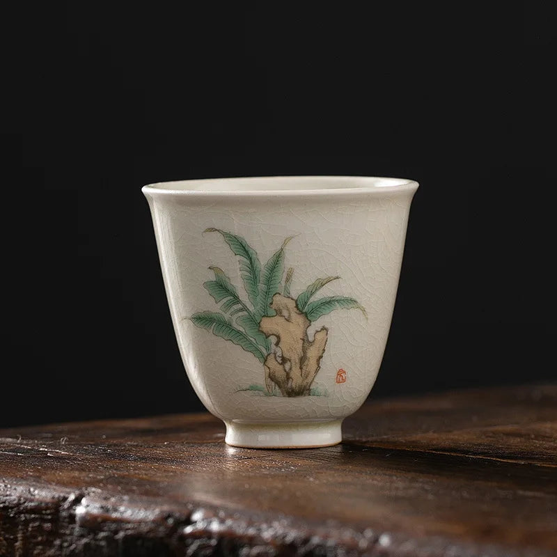 Grass and Wood Gray Gracked Glaze Small Teacup Single Ceramic Japanese Style Kung Fu Tea Master Cup Retro Tea Cup
