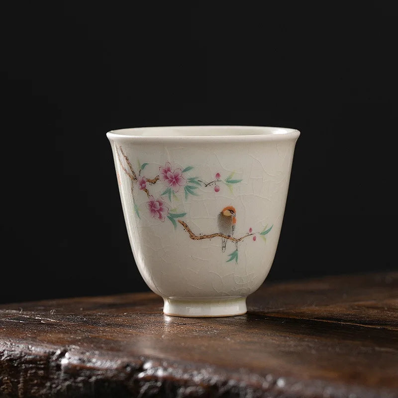 Grass and Wood Gray Gracked Glaze Small Teacup Single Ceramic Japanese Style Kung Fu Tea Master Cup Retro Tea Cup