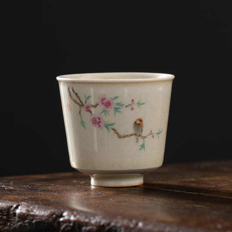 Grass and Wood Gray Gracked Glaze Small Teacup Single Ceramic Japanese Style Kung Fu Tea Master Cup Retro Tea Cup