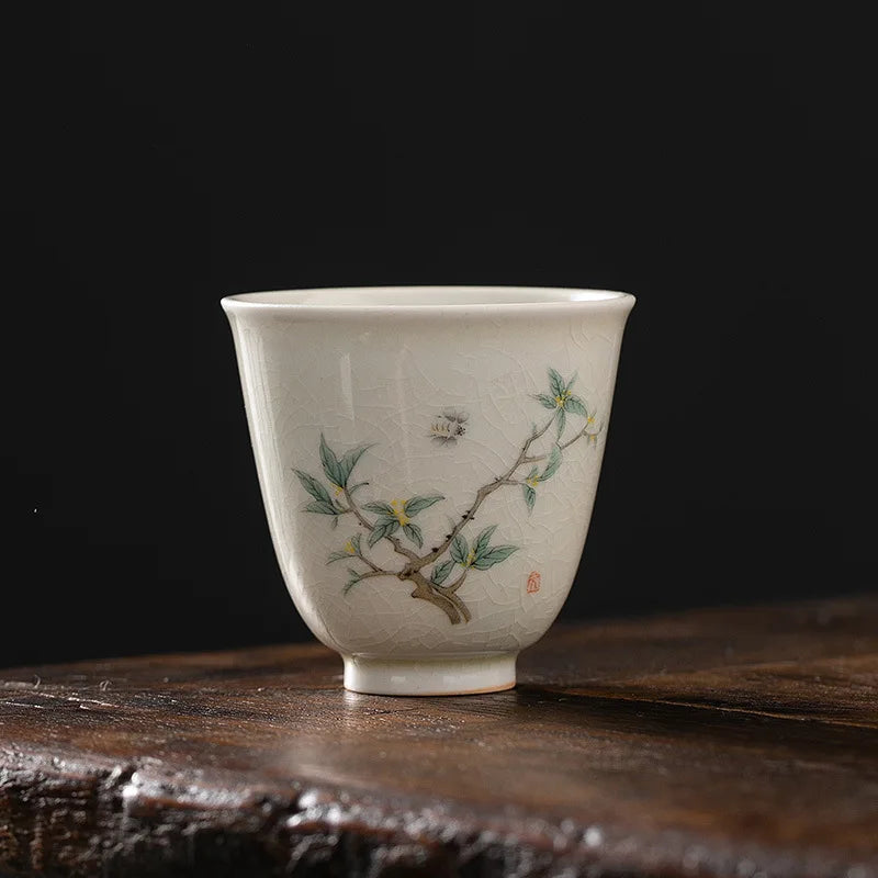 Grass and Wood Gray Gracked Glaze Small Teacup Single Ceramic Japanese Style Kung Fu Tea Master Cup Retro Tea Cup