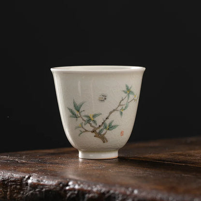 Grass and Wood Gray Gracked Glaze Small Teacup Single Ceramic Japanese Style Kung Fu Tea Master Cup Retro Tea Cup
