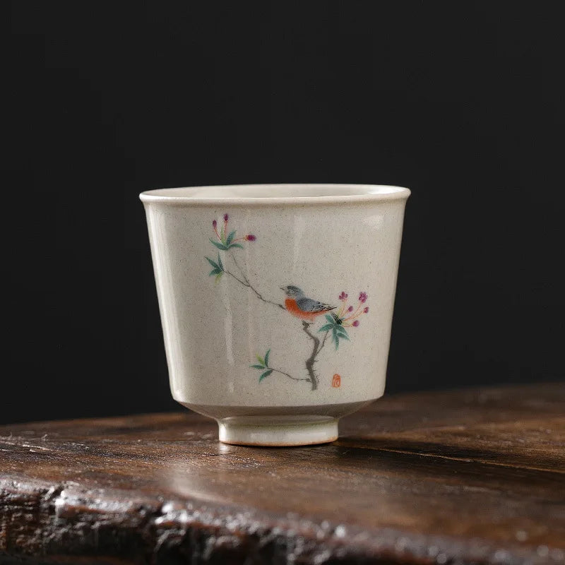 Grass and Wood Gray Gracked Glaze Small Teacup Single Ceramic Japanese Style Kung Fu Tea Master Cup Retro Tea Cup