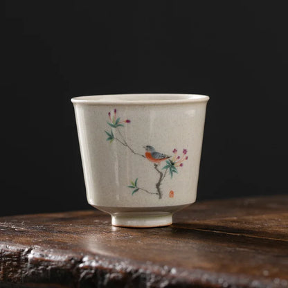 Grass and Wood Gray Gracked Glaze Small Teacup Single Ceramic Japanese Style Kung Fu Tea Master Cup Retro Tea Cup
