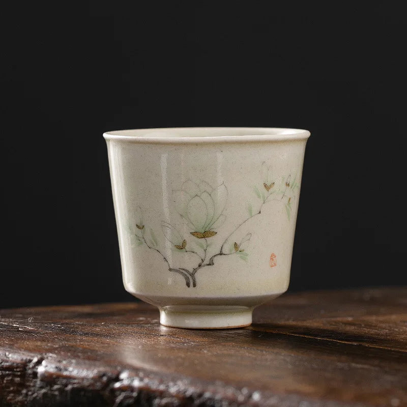 Grass and Wood Gray Gracked Glaze Small Teacup Single Ceramic Japanese Style Kung Fu Tea Master Cup Retro Tea Cup