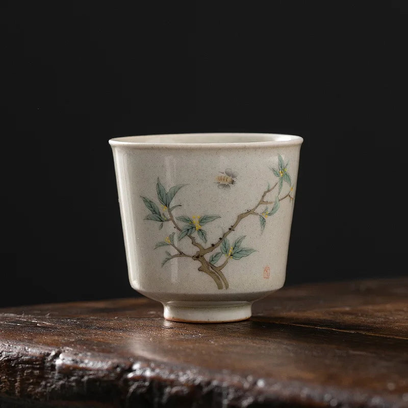 Grass and Wood Gray Gracked Glaze Small Teacup Single Ceramic Japanese Style Kung Fu Tea Master Cup Retro Tea Cup