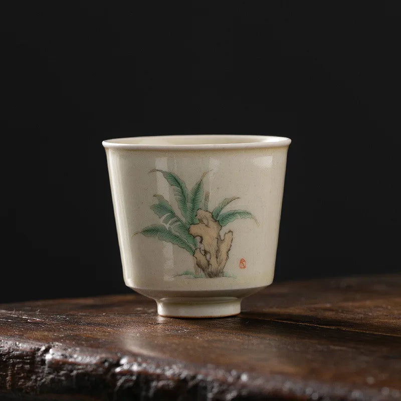 Grass and Wood Gray Gracked Glaze Small Teacup Single Ceramic Japanese Style Kung Fu Tea Master Cup Retro Tea Cup