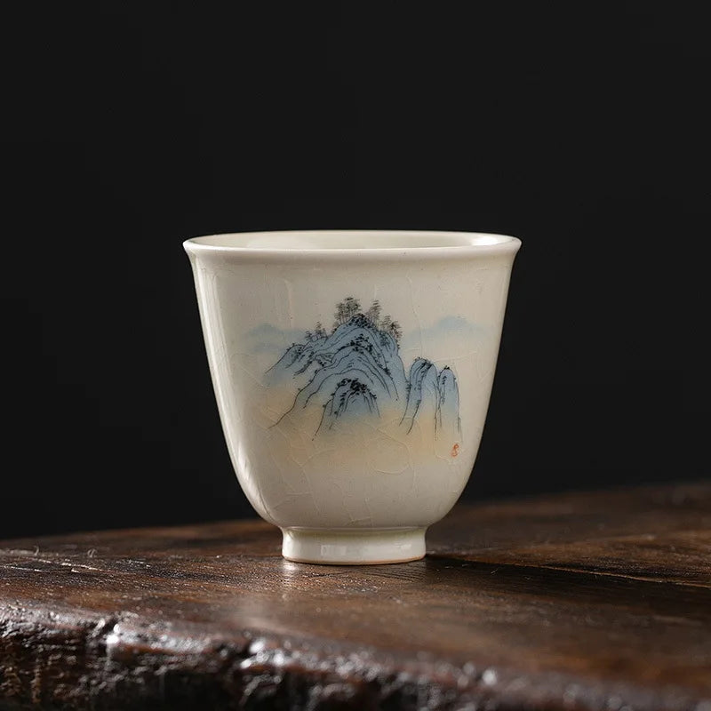 Grass and Wood Gray Gracked Glaze Small Teacup Single Ceramic Japanese Style Kung Fu Tea Master Cup Retro Tea Cup