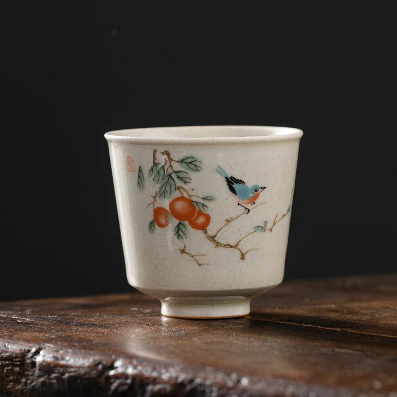 Grass and Wood Gray Gracked Glaze Small Teacup Single Ceramic Japanese Style Kung Fu Tea Master Cup Retro Tea Cup