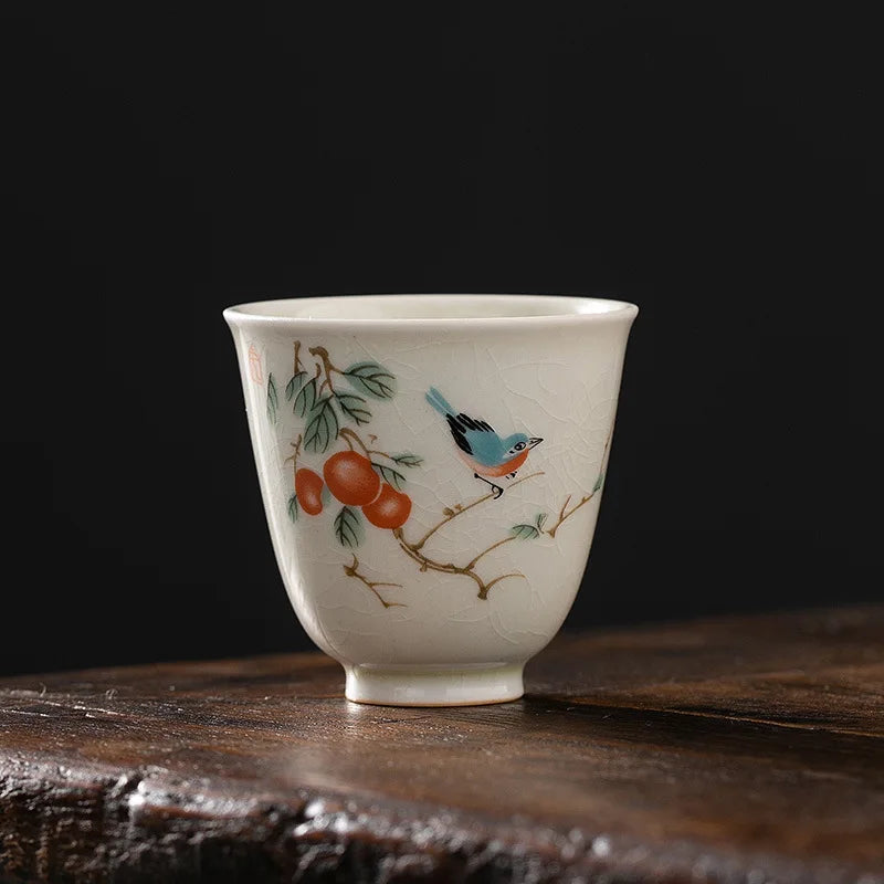 Grass and Wood Gray Gracked Glaze Small Teacup Single Ceramic Japanese Style Kung Fu Tea Master Cup Retro Tea Cup