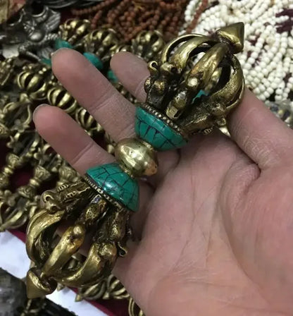 Gratis Pengiriman Dekorasi Perunggu Pabrik Murni Antik Kuno Tembaga Buddhisme Tibet Pirus Buddha Ritual Alat Tangan