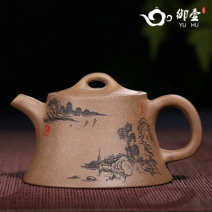 Gray Segment Mud Landscape Painting Zhong Ding Teapot Yixing Pure Handmade Purple Clay Tea Set Author Yi Zhang Free Shipping