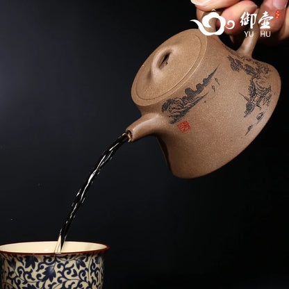 Gray Segment Mud Landscape Painting Zhong Ding Teapot Yixing Pure Handmade Purple Clay Tea Set Author Yi Zhang Free Shipping