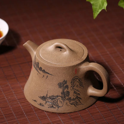 Gray Segment Mud Landscape Painting Zhong Ding Teapot Yixing Pure Handmade Purple Clay Tea Set Author Yi Zhang Free Shipping