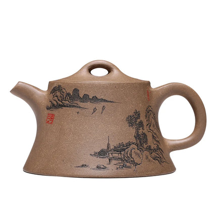 Gray Segment Mud Landscape Painting Zhong Ding Teapot Yixing Pure Handmade Purple Clay Tea Set Author Yi Zhang Free Shipping