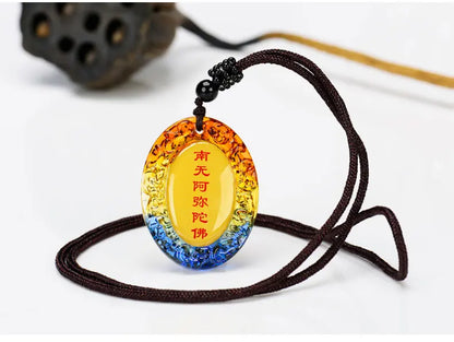 Greco-Buddhist pocket travel efficacious Mascot Auspicious RU LAI Namo Amitabha Buddha Crystal Pendant Buddhist Amulet