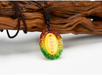 Greco-Buddhist pocket travel efficacious Mascot Auspicious RU LAI Namo Amitabha Buddha Crystal Pendant Buddhist Amulet