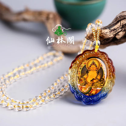 Greco-Buddhist pocket travel efficacious Mascot Auspicious Yellow Jambhala fortune god Buddha Crystal Pendant Buddhist Amulet