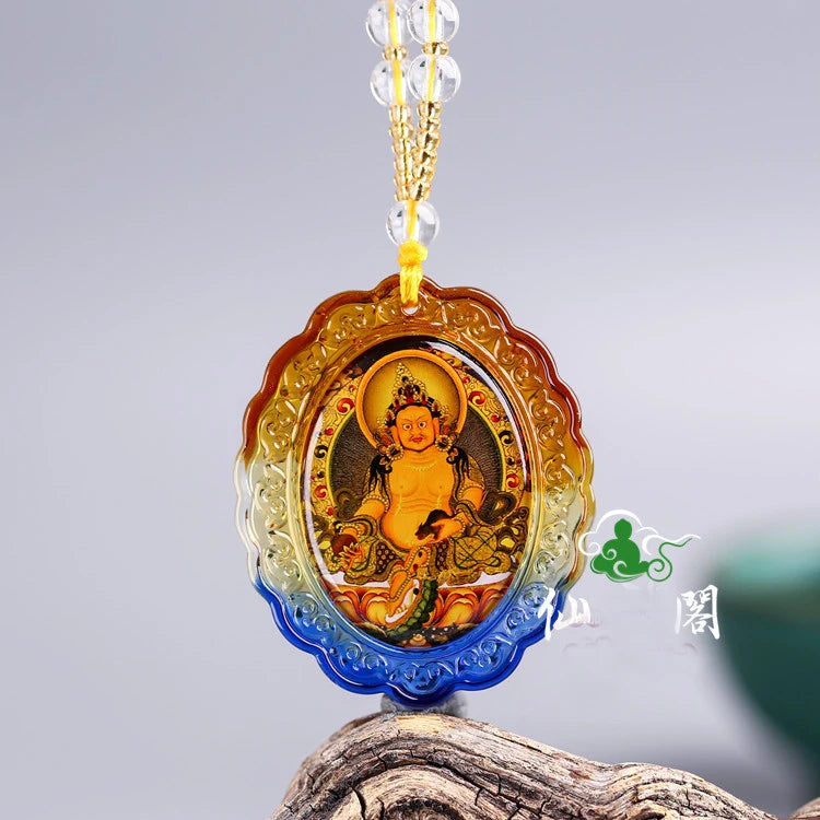Greco-Buddhist pocket travel efficacious Mascot Auspicious Yellow Jambhala fortune god Buddha Crystal Pendant Buddhist Amulet